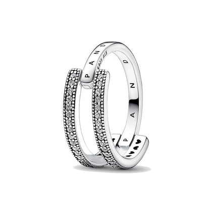 Anello Donna Pandora SIGNATURE LOGO & PAVE DOUBLE BAND - RING - SIZE 54